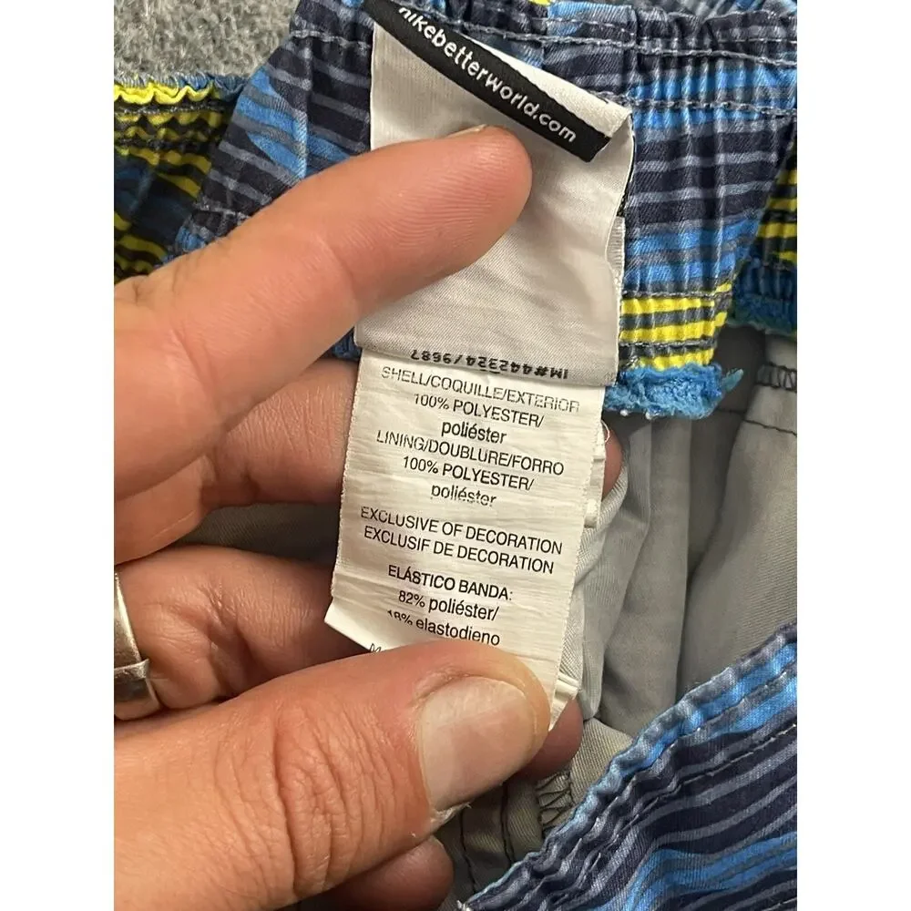 NIKE Boys Board Shorts Large 12 13 Years Blue Striped Swim Trunks Beach N327